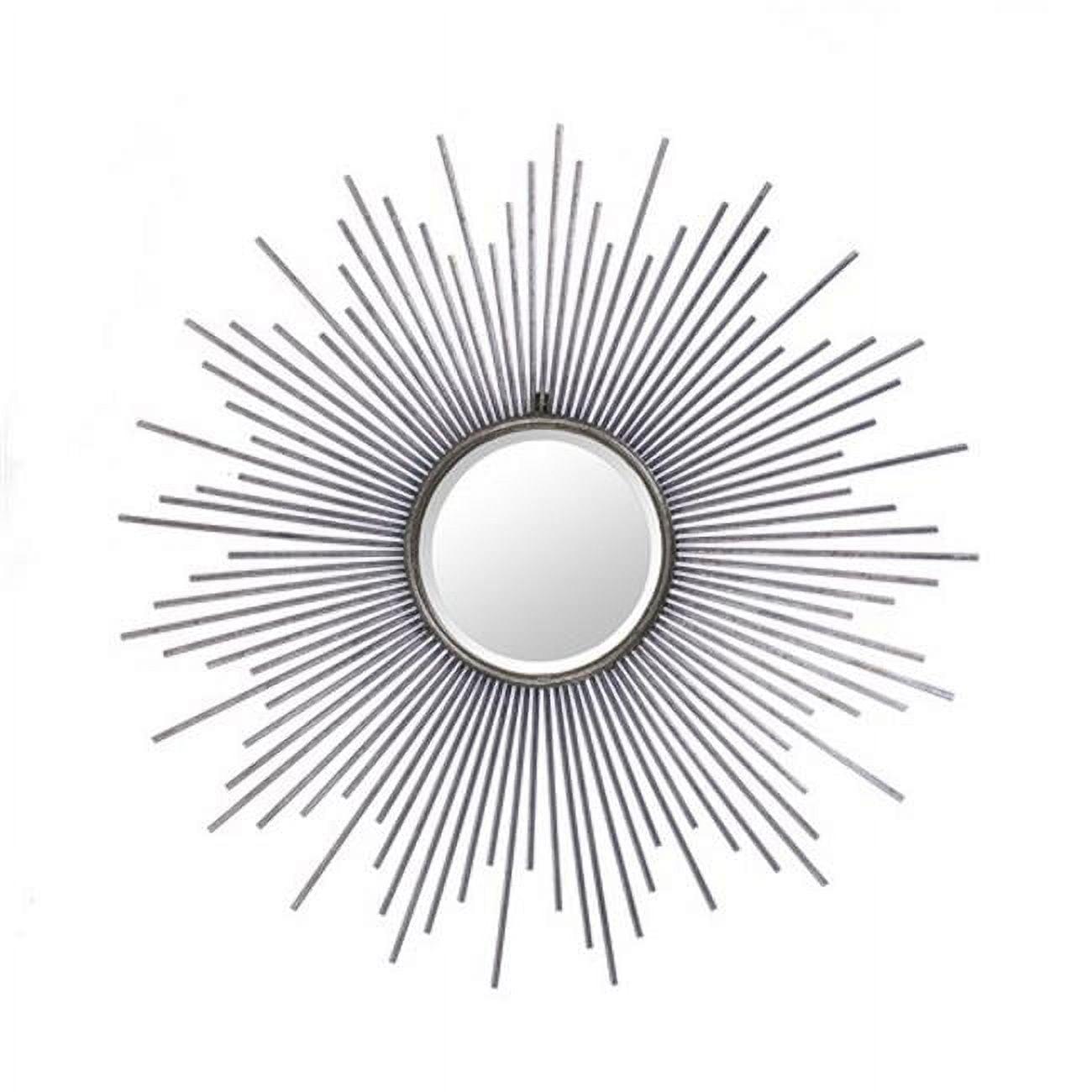 Distressed Silver Sunburst Round Wood Wall Mirror