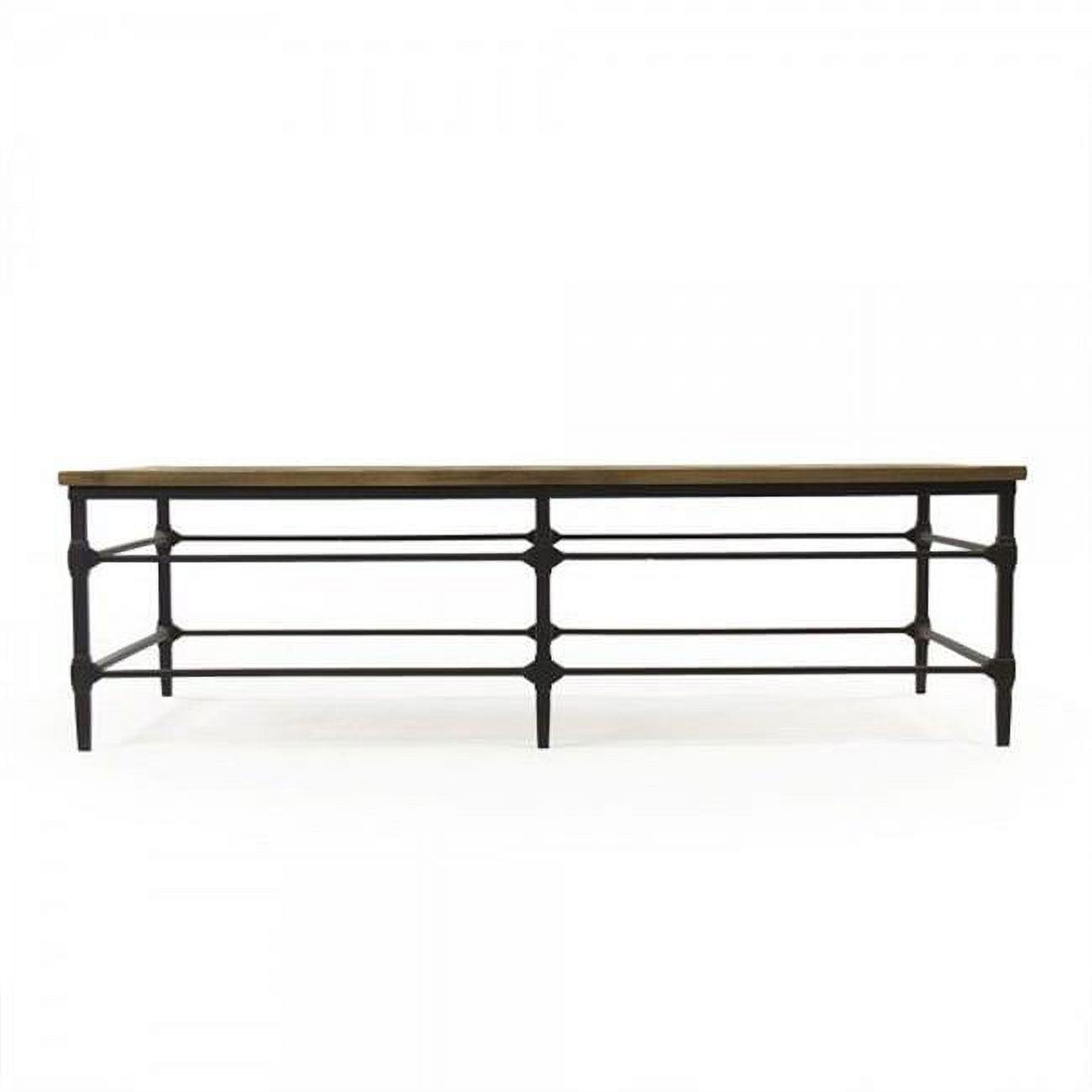 Aveline Rectangular Pine Coffee Table with Metal Base and Storage