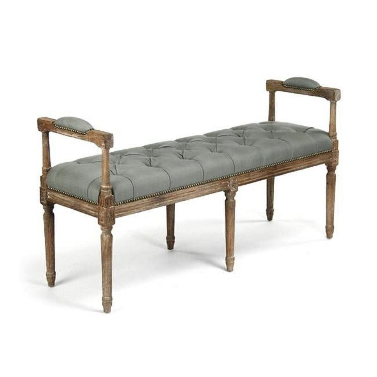 Sea Foam Green Linen Upholstered Bench with Limed Grey Oak Frame