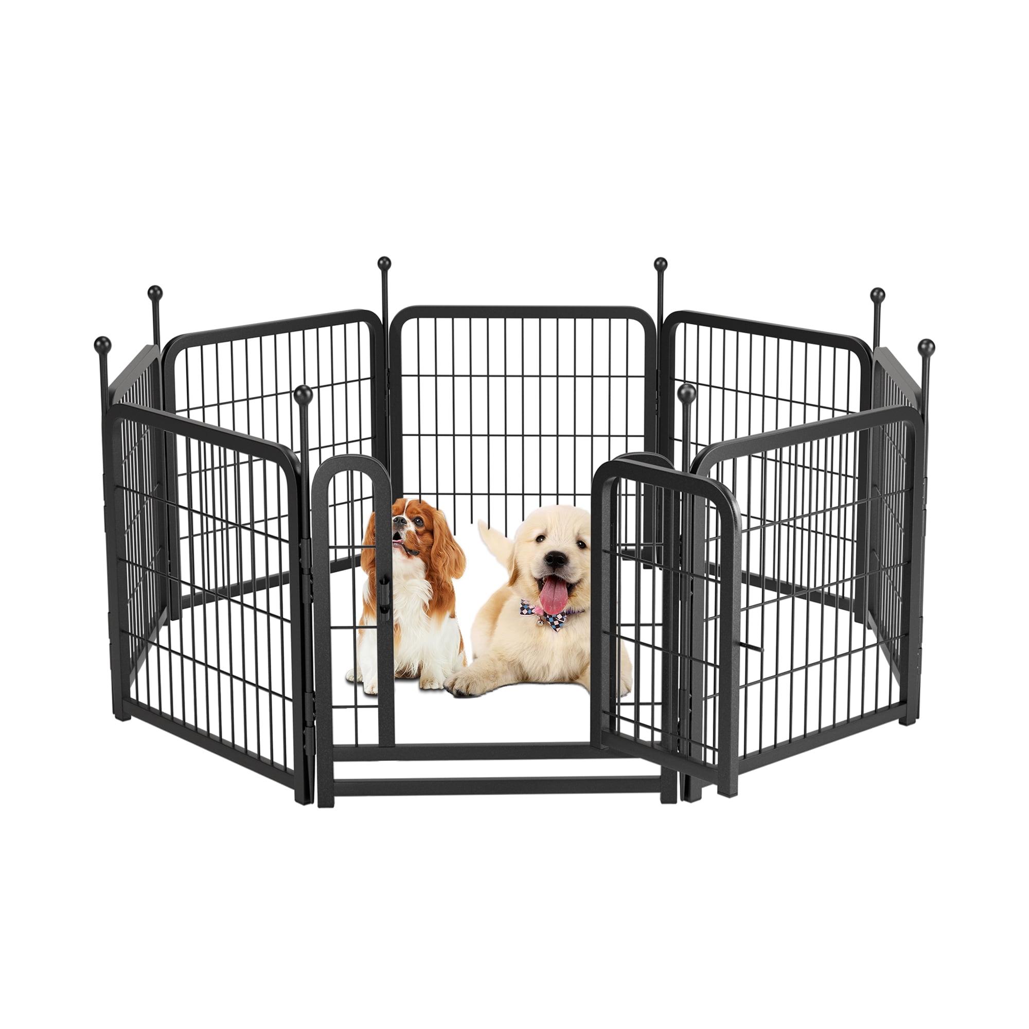 24-Inch Black Metal Foldable Pet Playpen with Gate