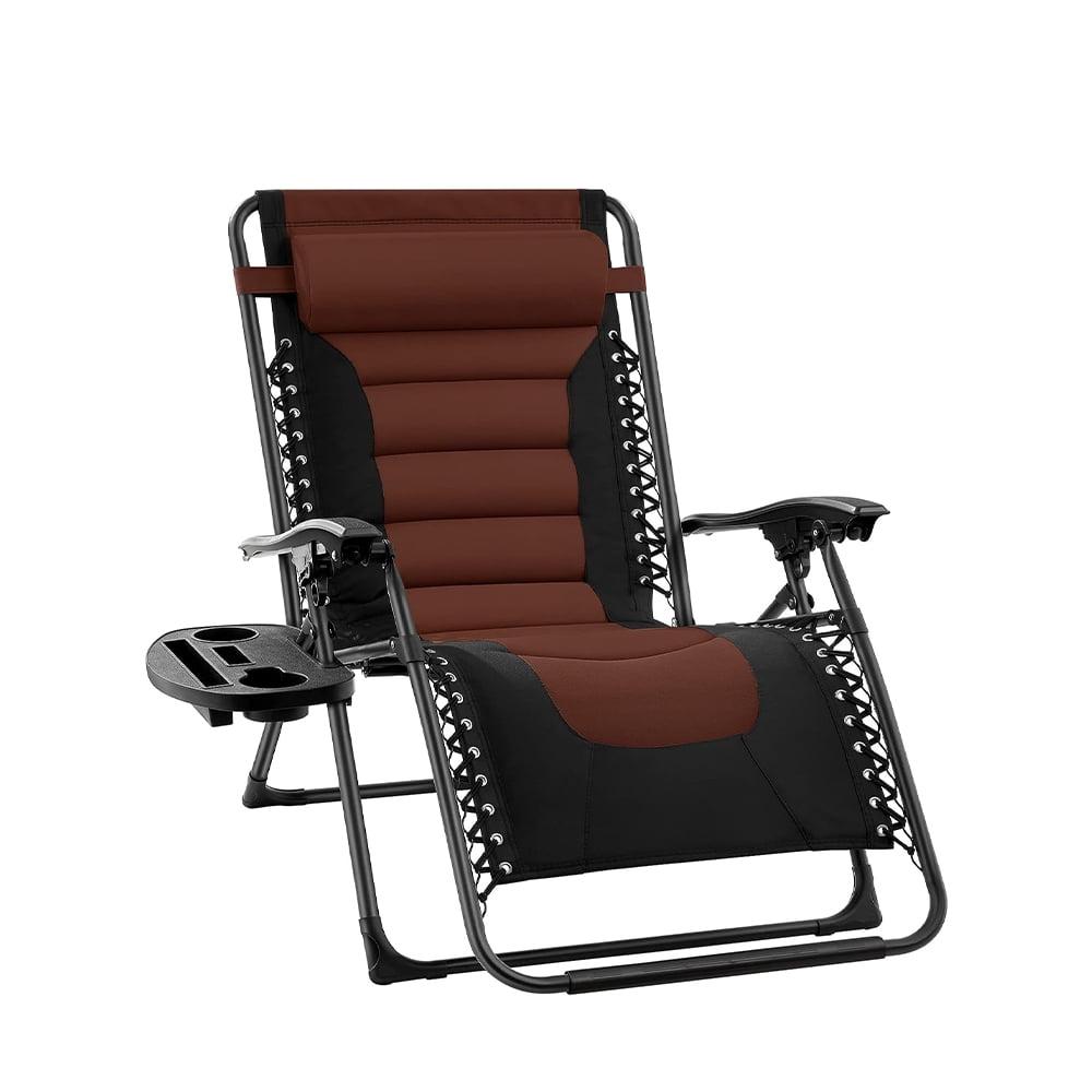 Oversized Padded Zero Gravity Lounger with Side Tray - Black/Brown