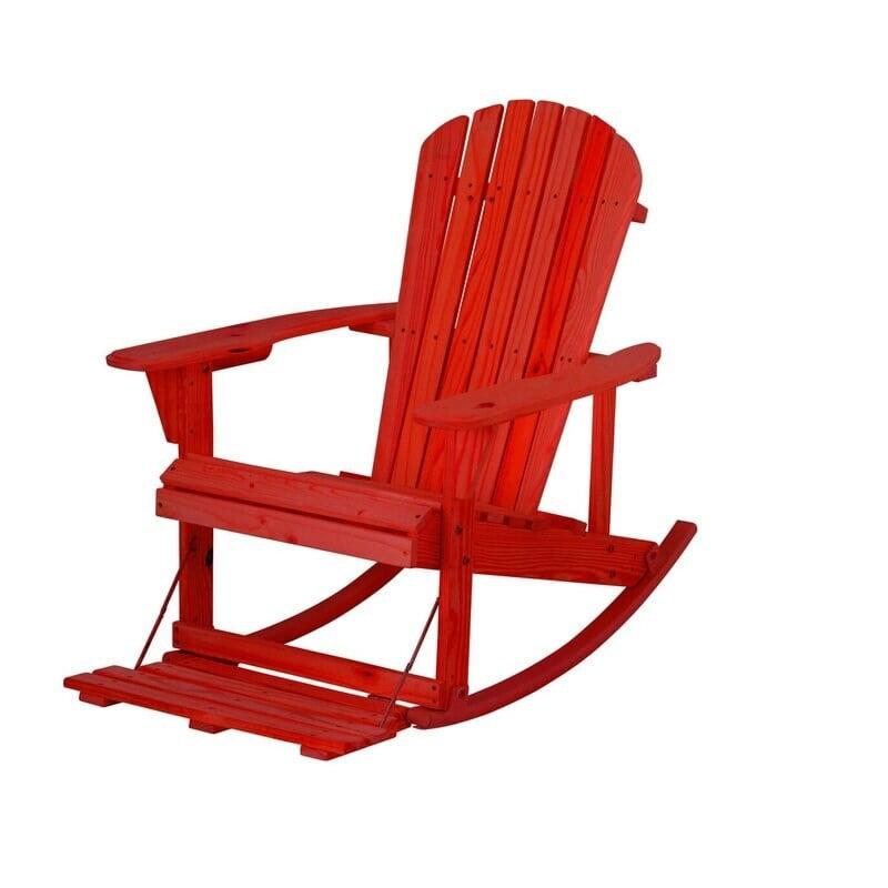 Pine Wood Zero Gravity Adirondack Rocker with Retractable Footrest in Red