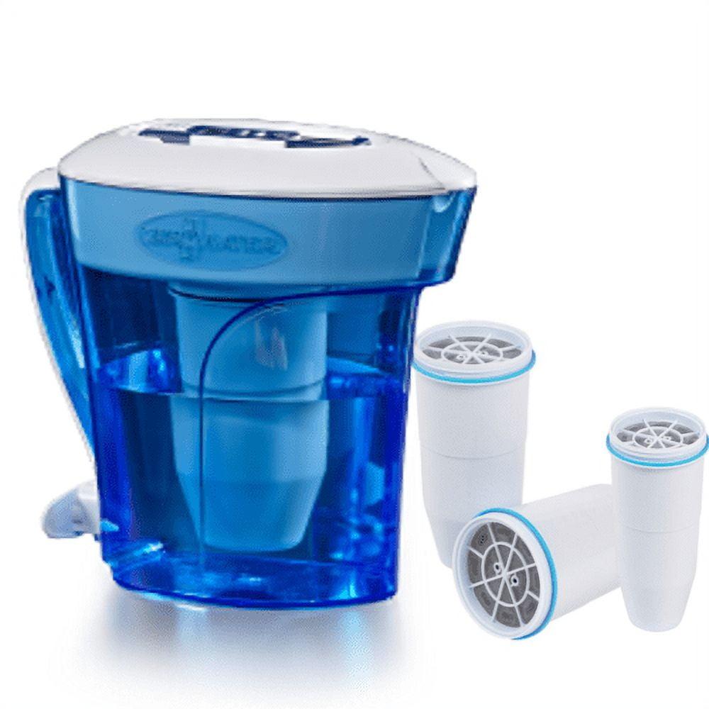 Blue 10-Cup Water Filter Pitcher with Ice Chamber