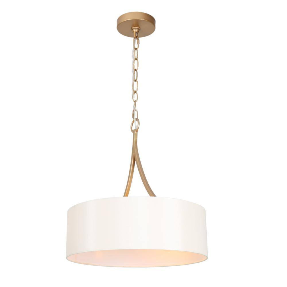 Rafa Matte Gold Drum Pendant Light with White Fabric Shade