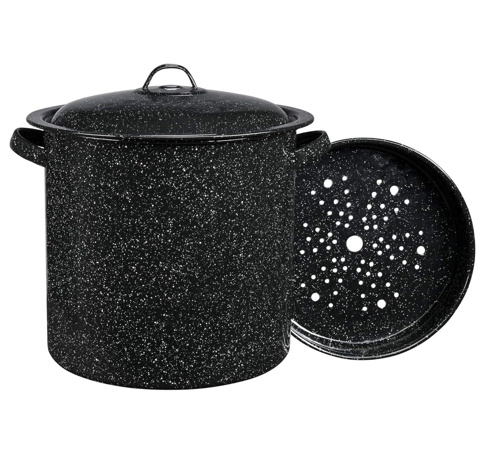 Granite Aluminum 15.5 Qt Black Pot with Basket Insert