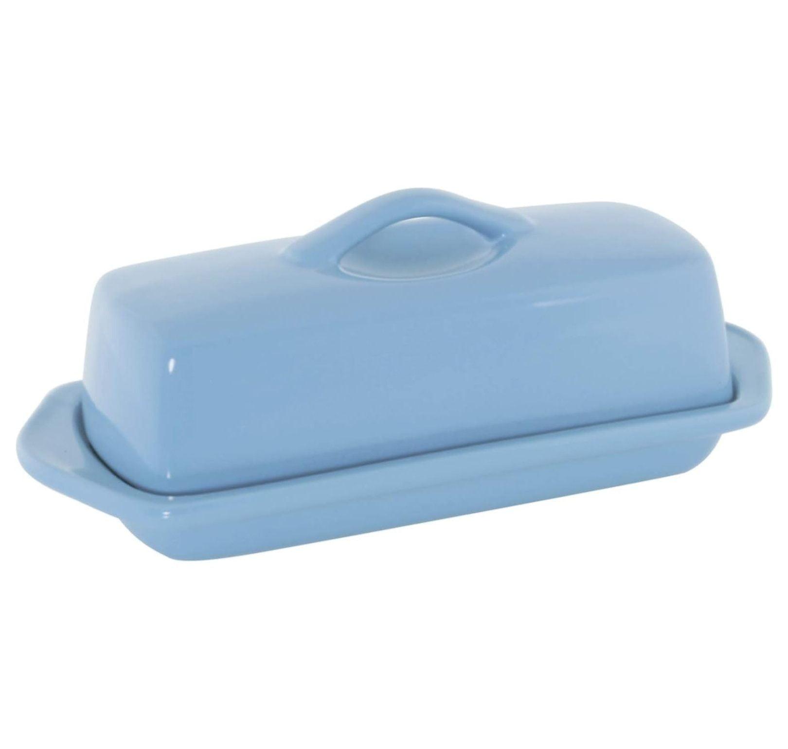 Glacier Blue Stoneware Full-Size Butter Dish with Handle