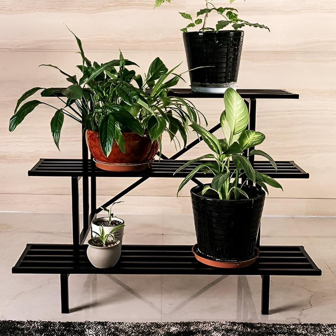 Black Powder Coated 3-Tier Metal Plant Stand