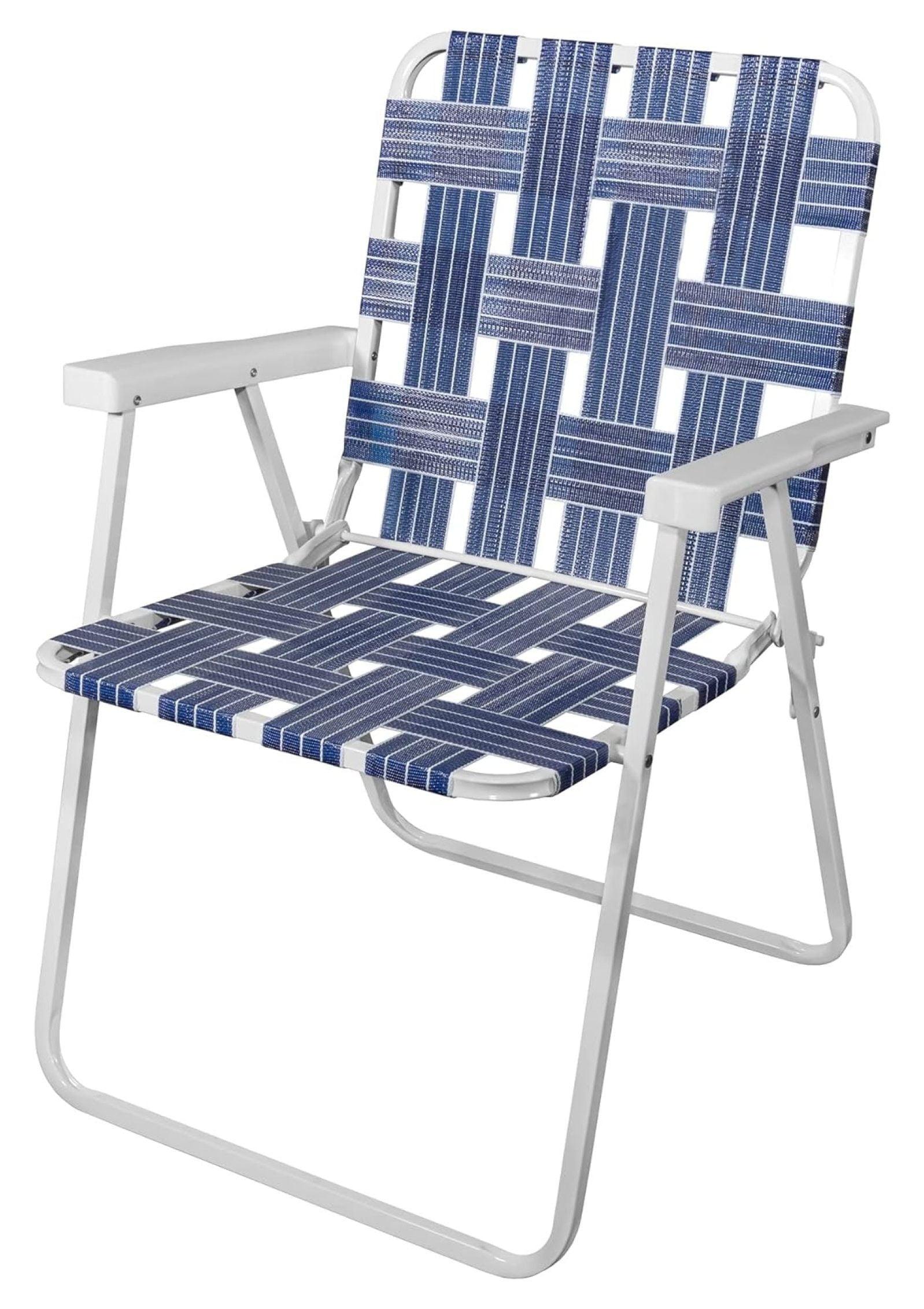 RIO Gear Camp and Go Portable Folding Web Chair For Camping, Beach, White Steel Frame, Blue Webbing