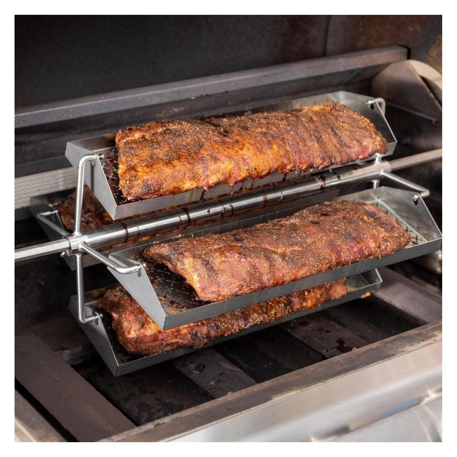 Stainless Steel Rotating BBQ Grill Rib Trays