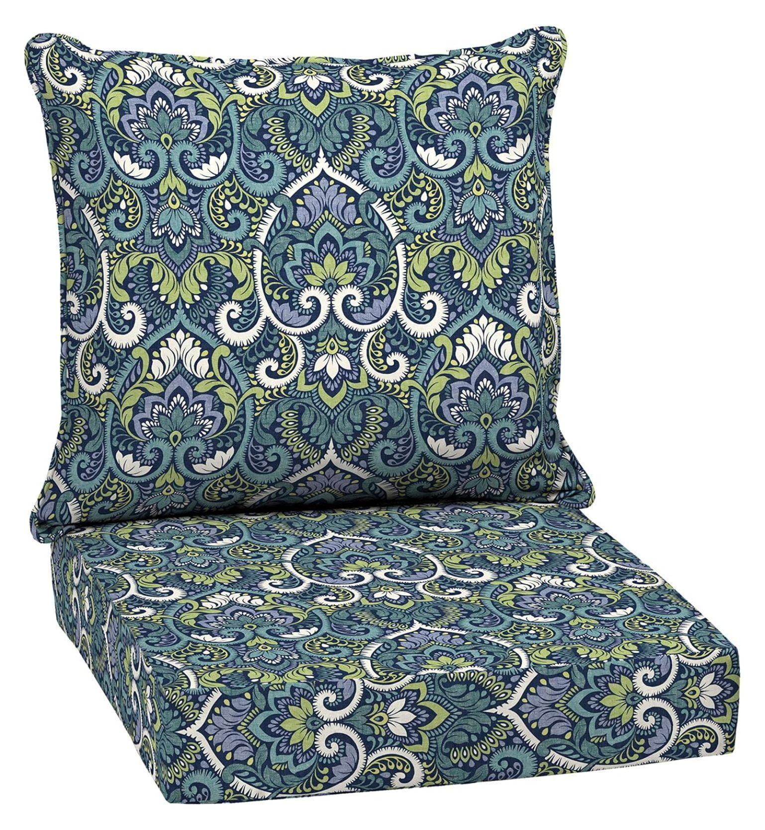 Sapphire Blue Damask Polyester Outdoor Rocking Chair Cushion Set