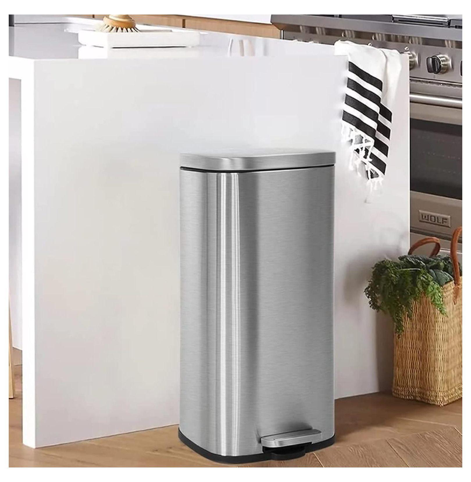 Brushed Stainless Steel 8-Gallon Oval Pedal Trash Can