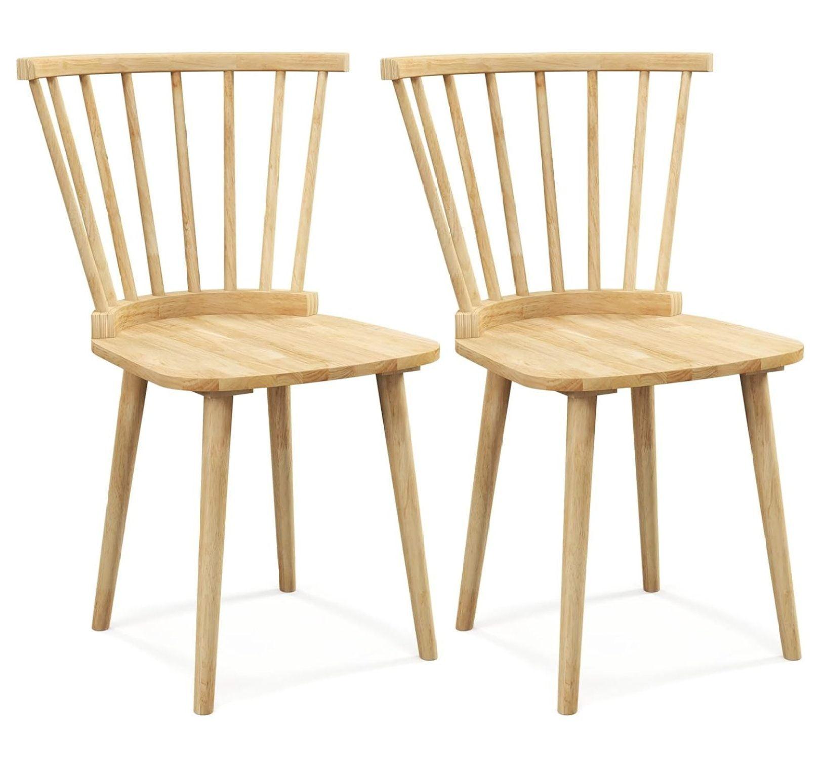 cMinc Windsor Dining Chairs Set of 2, Solid Wood Kitchen Chairs with Ergonomic Spindle Back, 400 LBS Weight Capacity, Farmhouse Armless Side Chairs for Dining Room, Living Room, Natural