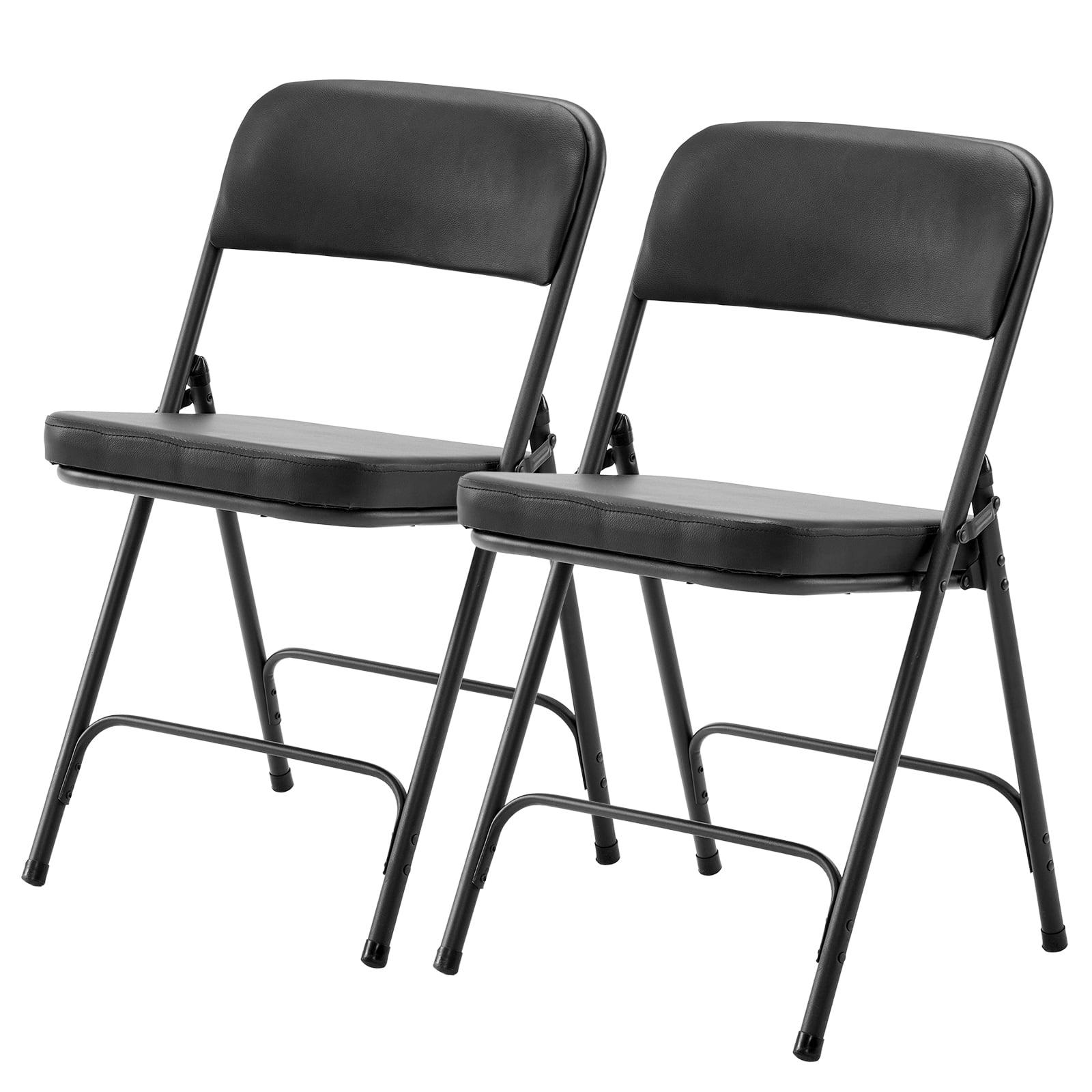 2 Pack Folding Chairs with Padded Seats and Back, Metal Foldable Dining Chairs, Stackable Padded Single Folding Chairs for Home Office, Wedding Party & Events Outdoor, Black