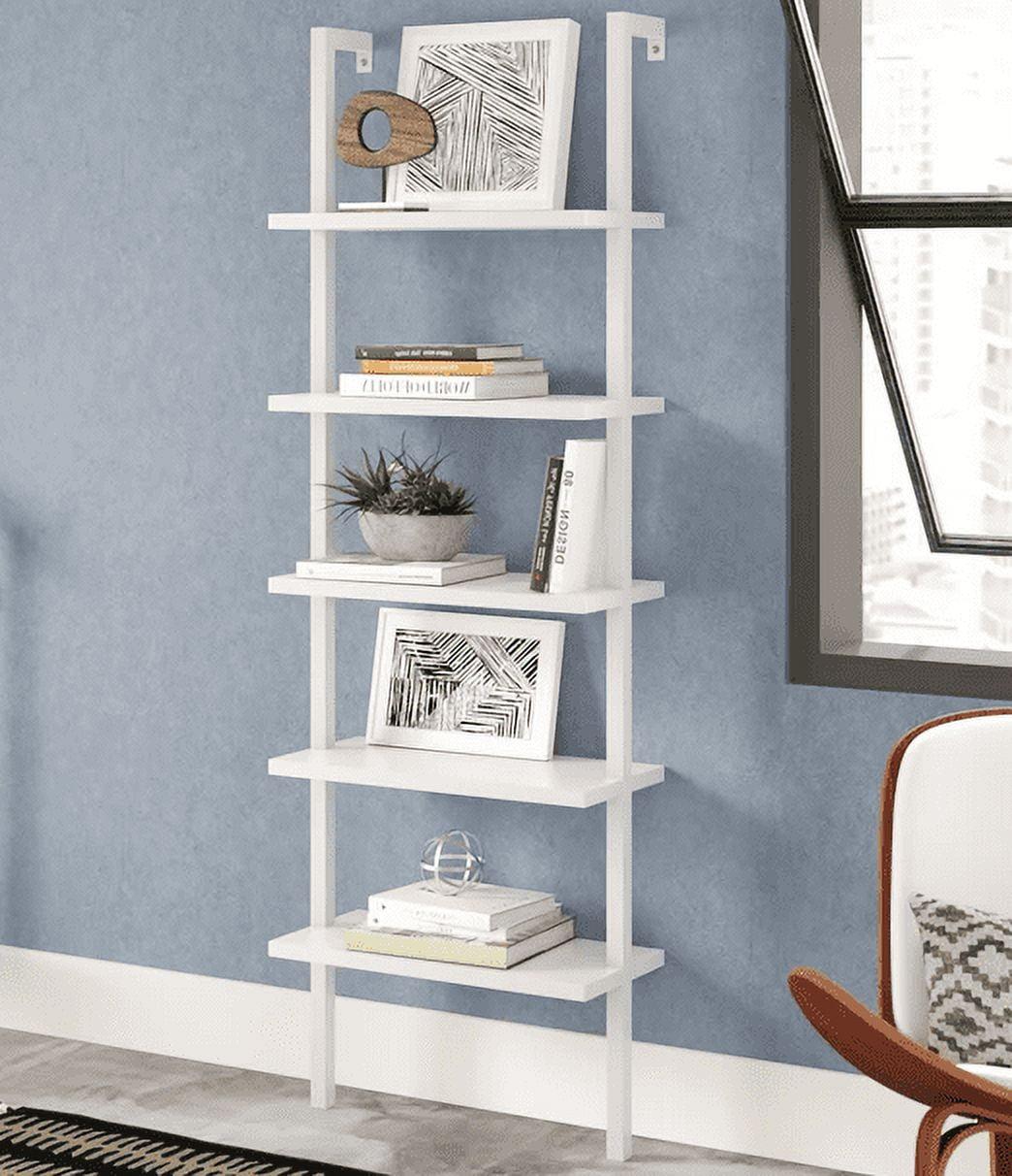 White 5-Tier Ladder Shelf with Metal Frame for Living Room