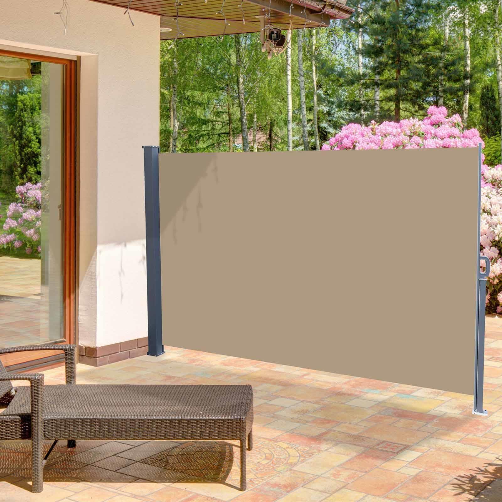 Brown 118" x 71" Retractable Outdoor Privacy Screen with Aluminum Frame