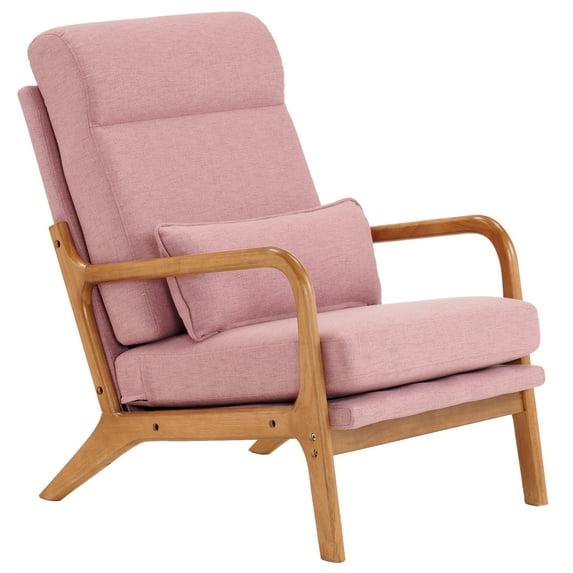Accent Chair Mid-Century Modern Chair with High Back, Upholstered Lounge Arm Chair with Wood Frame and Soft Cushion for Living Room Bedroom Reading Balcony, Pink