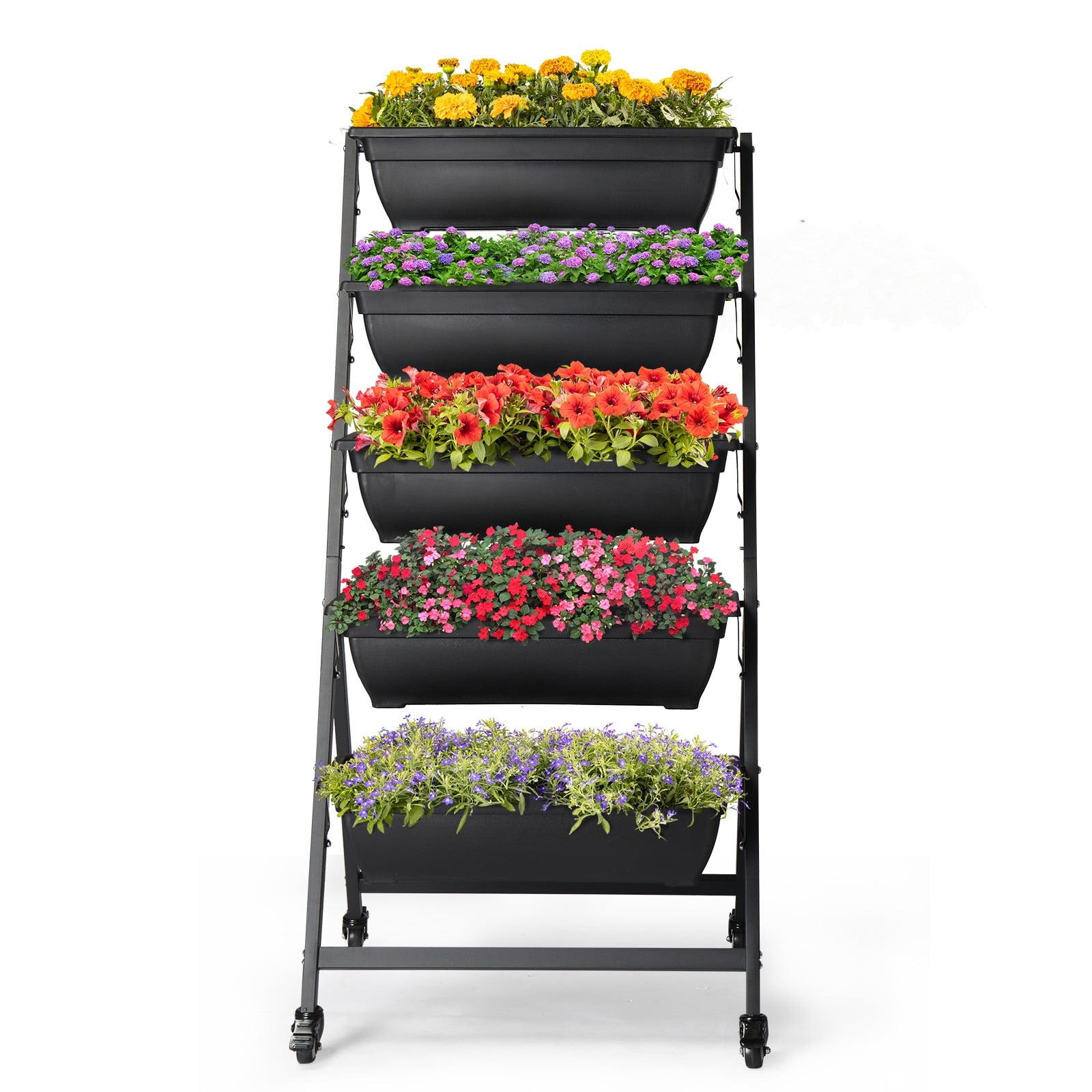 Black 5-Tier Vertical Elevated Garden Bed with Wheels