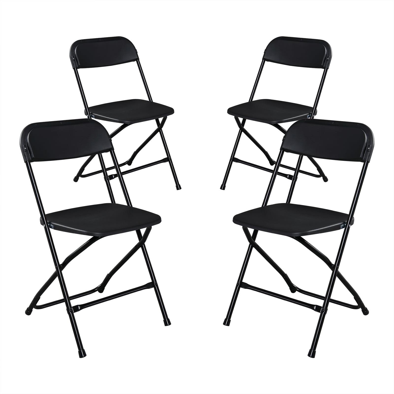 Set of 4 Black Plastic Folding Chairs with Steel Frame