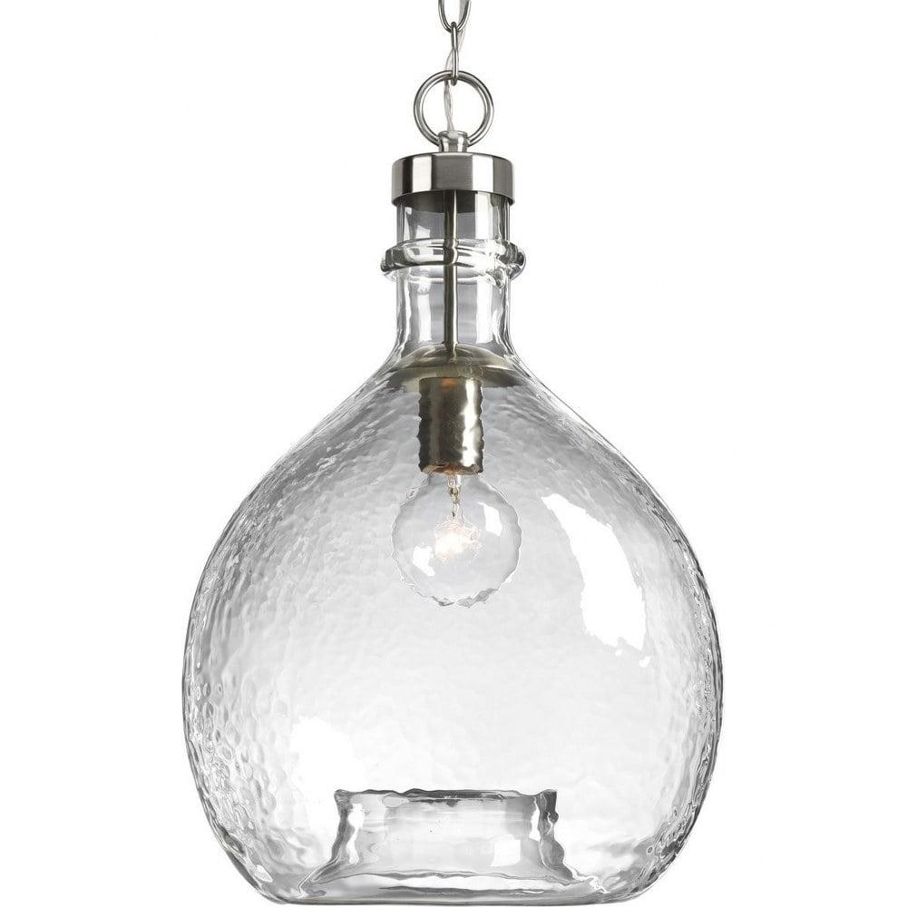 Zin Rustic Farmhouse 21.5" Brushed Nickel & Clear Glass Pendant Light