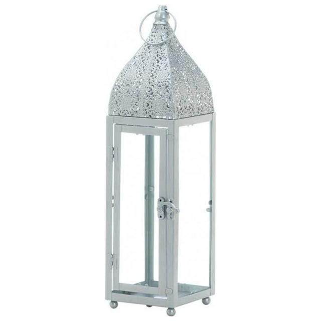 Zingz & Thingz 15.25" Silver Moroccan Rectangular Candle Lantern
