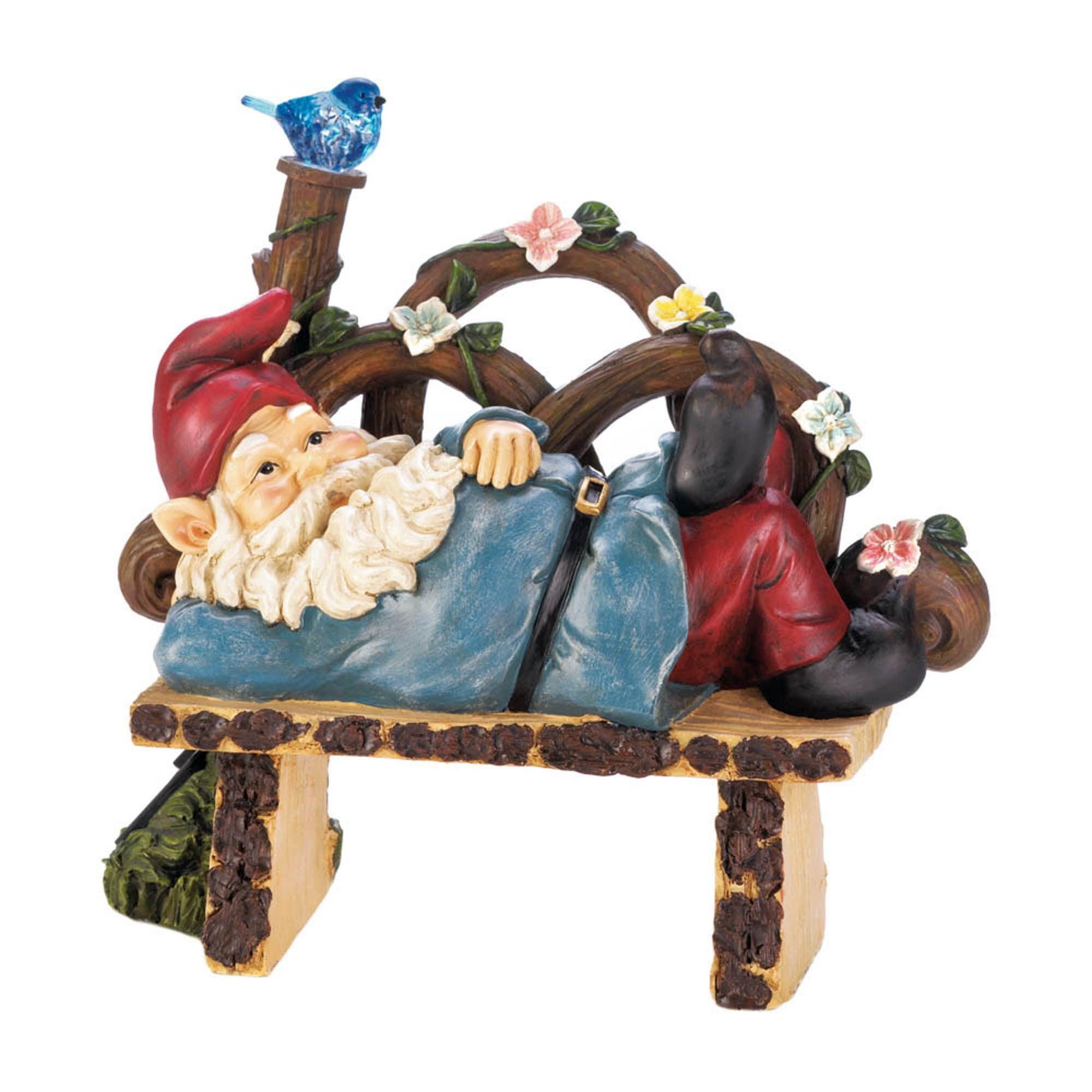 9.75" Polyresin Afternoon Nap Solar Gnome - Zingz & Thingz: Outdoor Garden Statue, Whimsical Decor