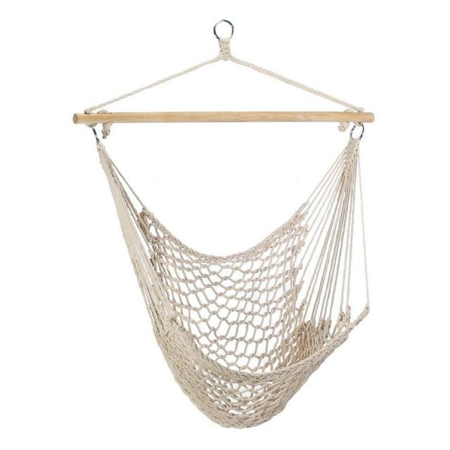 Zingz & Thingz Cotton Hammock Chair with Wooden Bar - 46" - Beige