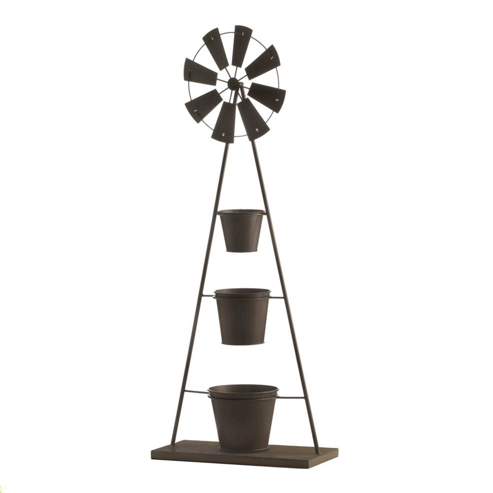 18.5" Indoor/Outdoor Metal Windmill Plant Stand Black - Zingz & Thingz: Durable Iron Display, No Assembly Required