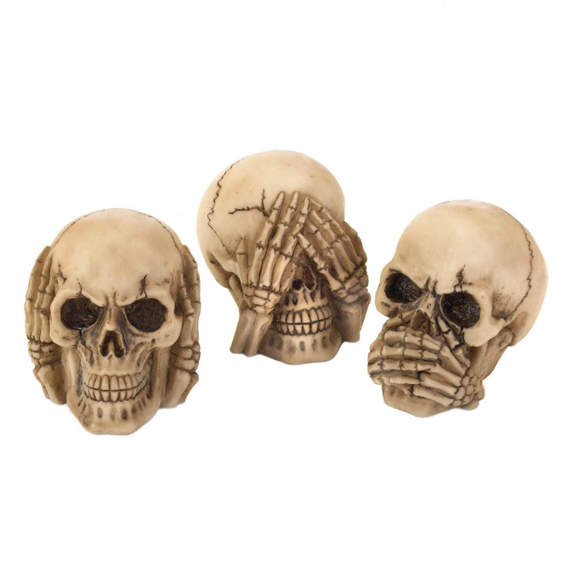 Set of 3 Beige Resin No Evil Skeleton Figurines