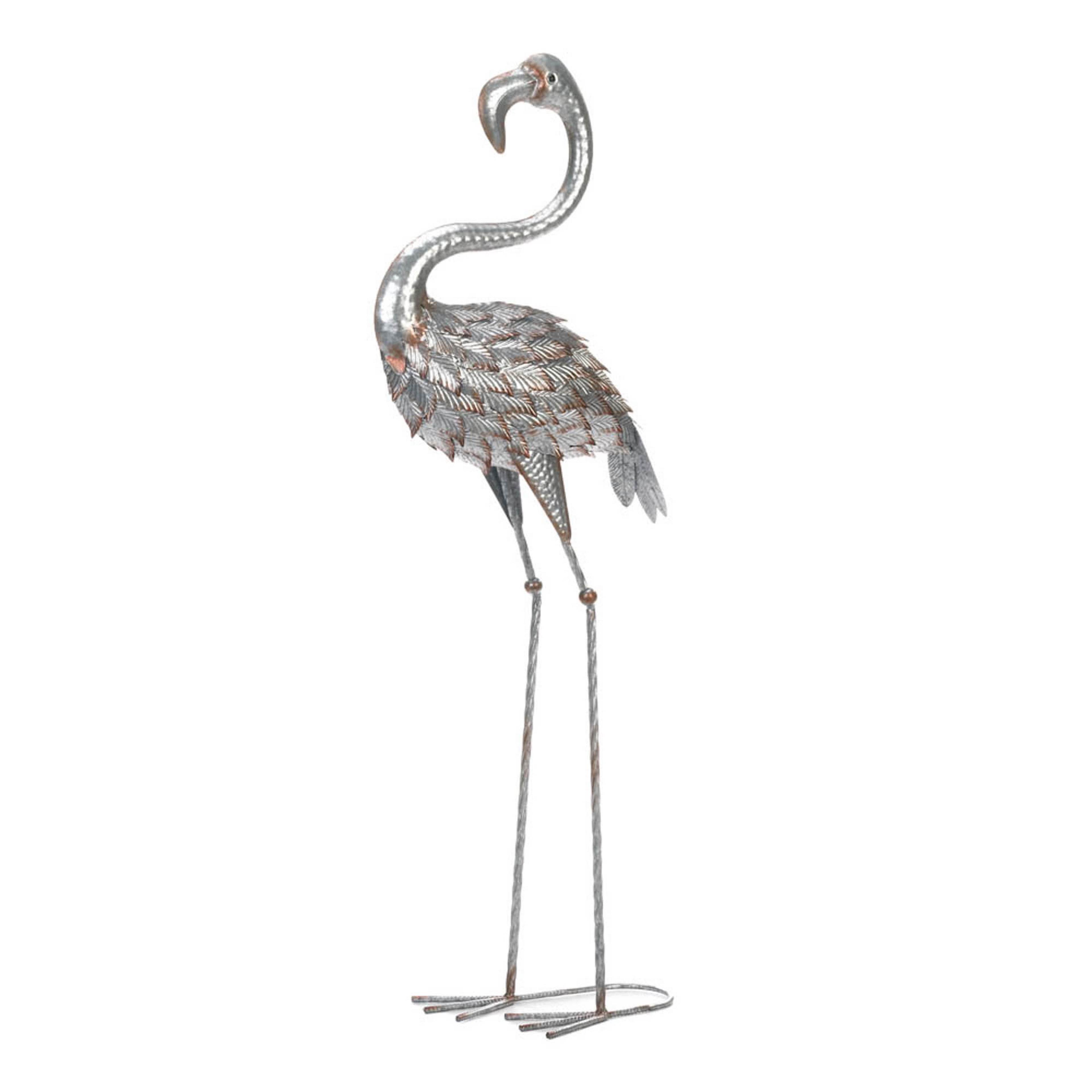 Zingz & Thingz Standing Tall Galvanized Flamingo Statue 13x8x38"