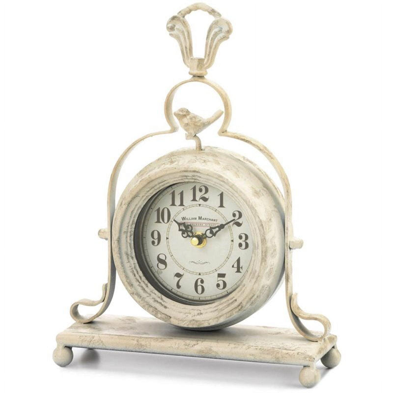 Cream Vintage Iron and Glass Tabletop Clock