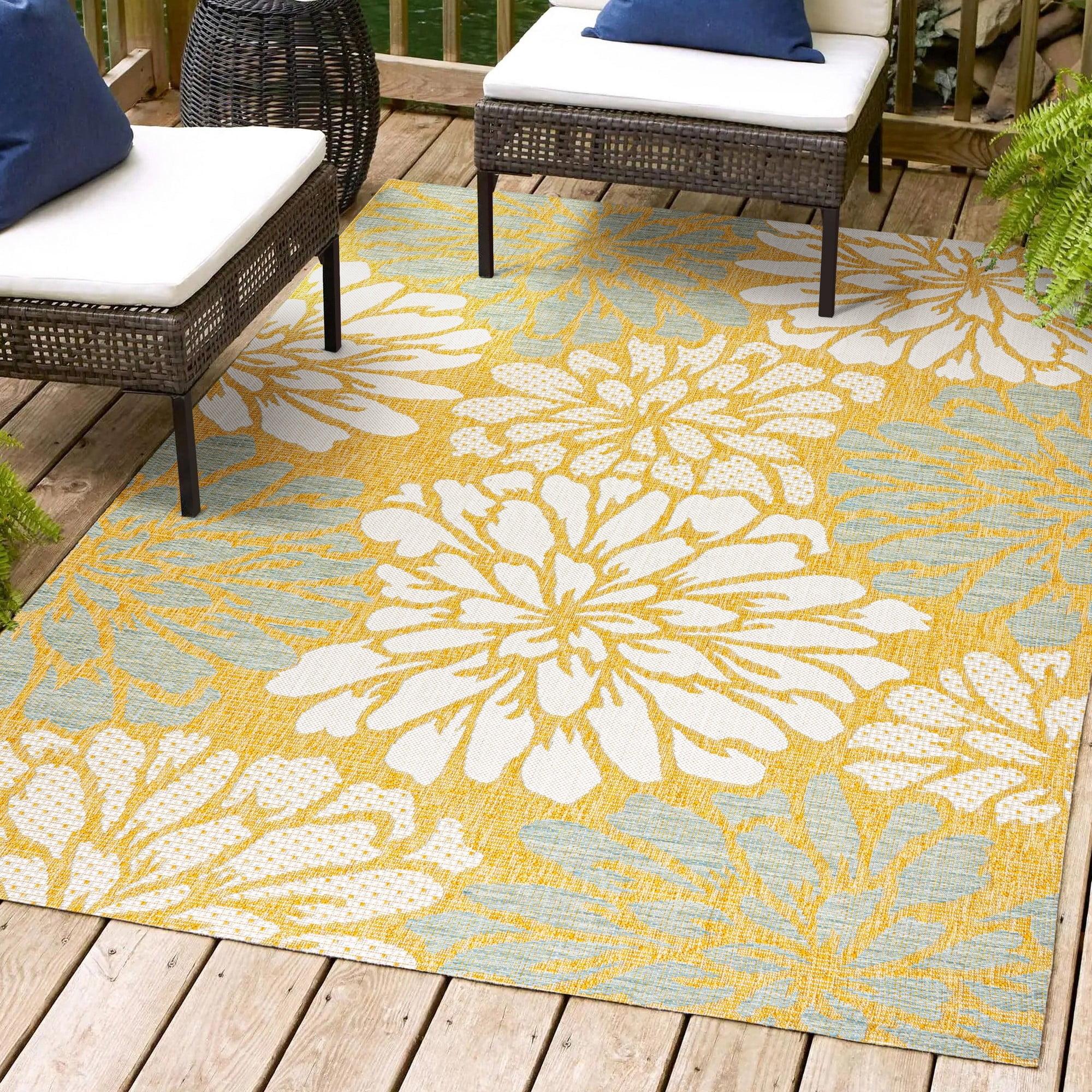 Zinnia Modern Floral Textured Weave Indoor/Outdoor Area Rug - JONATHAN Y