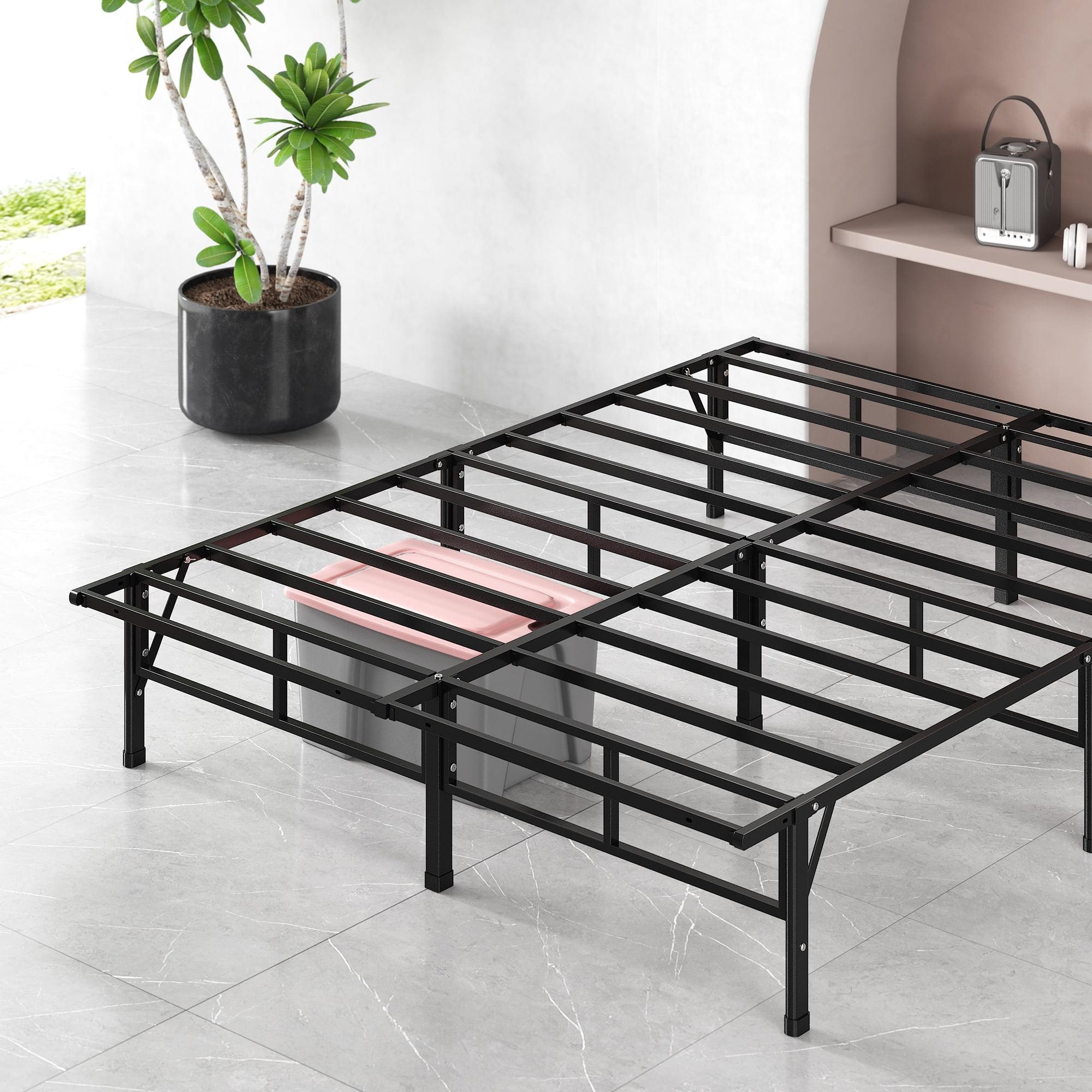 Full Size Black Metal Bed Frame with Slats and Headboard