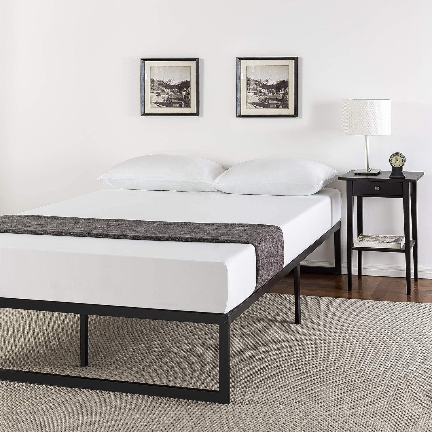 Twin Black Metal Upholstered Platform Bed with Drawer and Slats