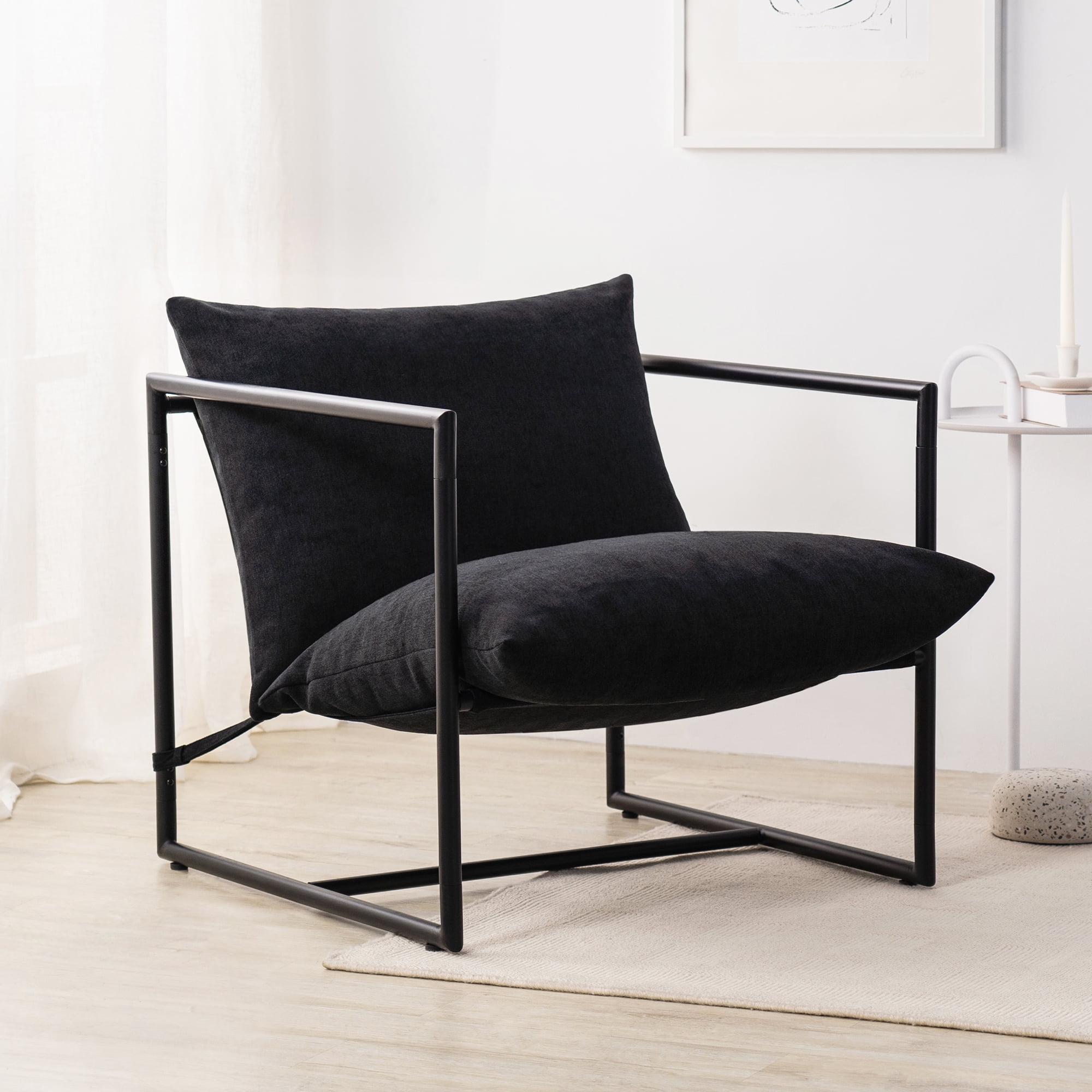 Black Metal Framed Sling Accent Chair with Cushions