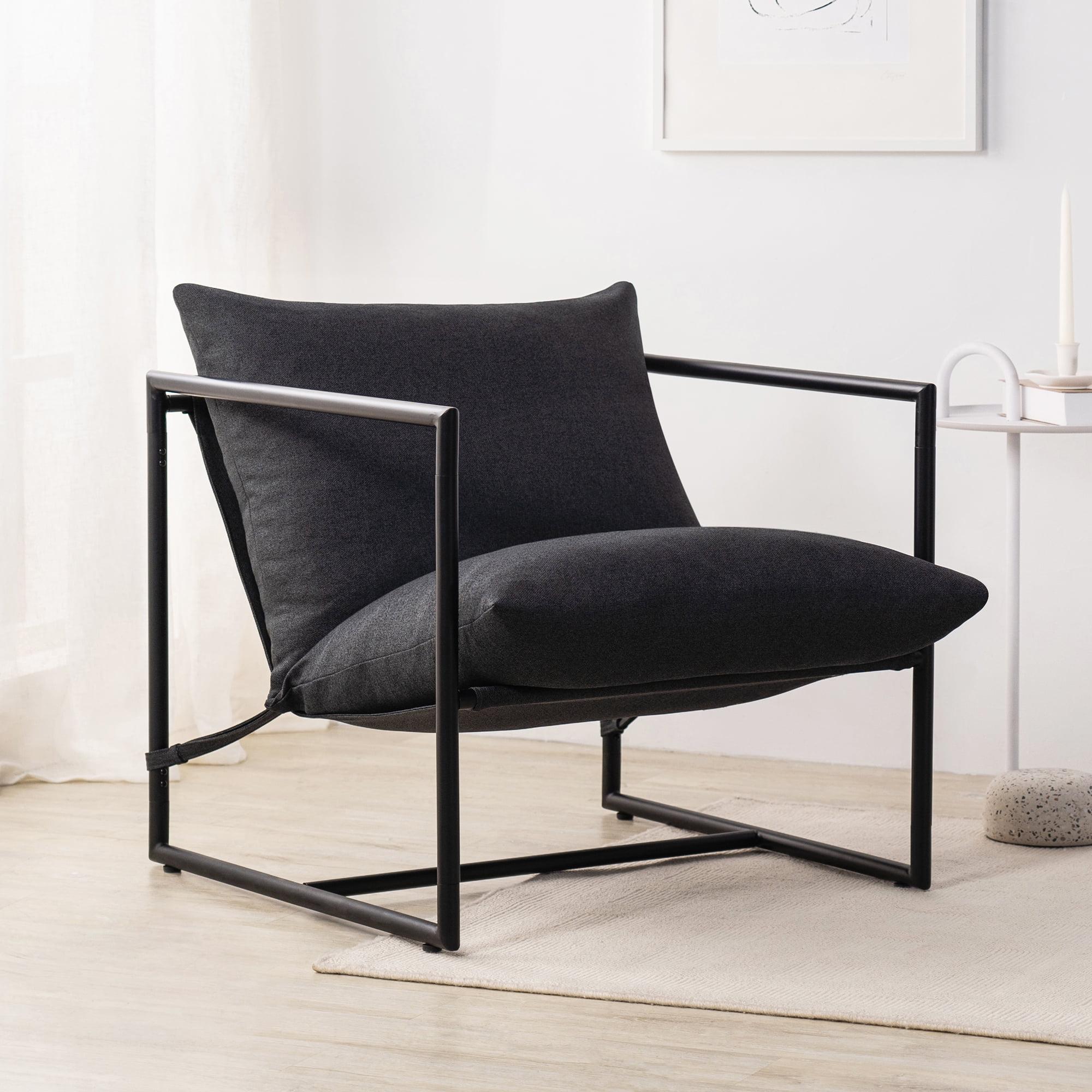 Modern Dark Grey Metal Frame Sling Accent Chair