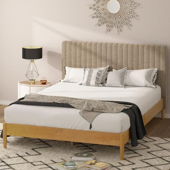 Zinus Amelia 41" Wood Platform Bed Frame with Upholstered Headboard, Full