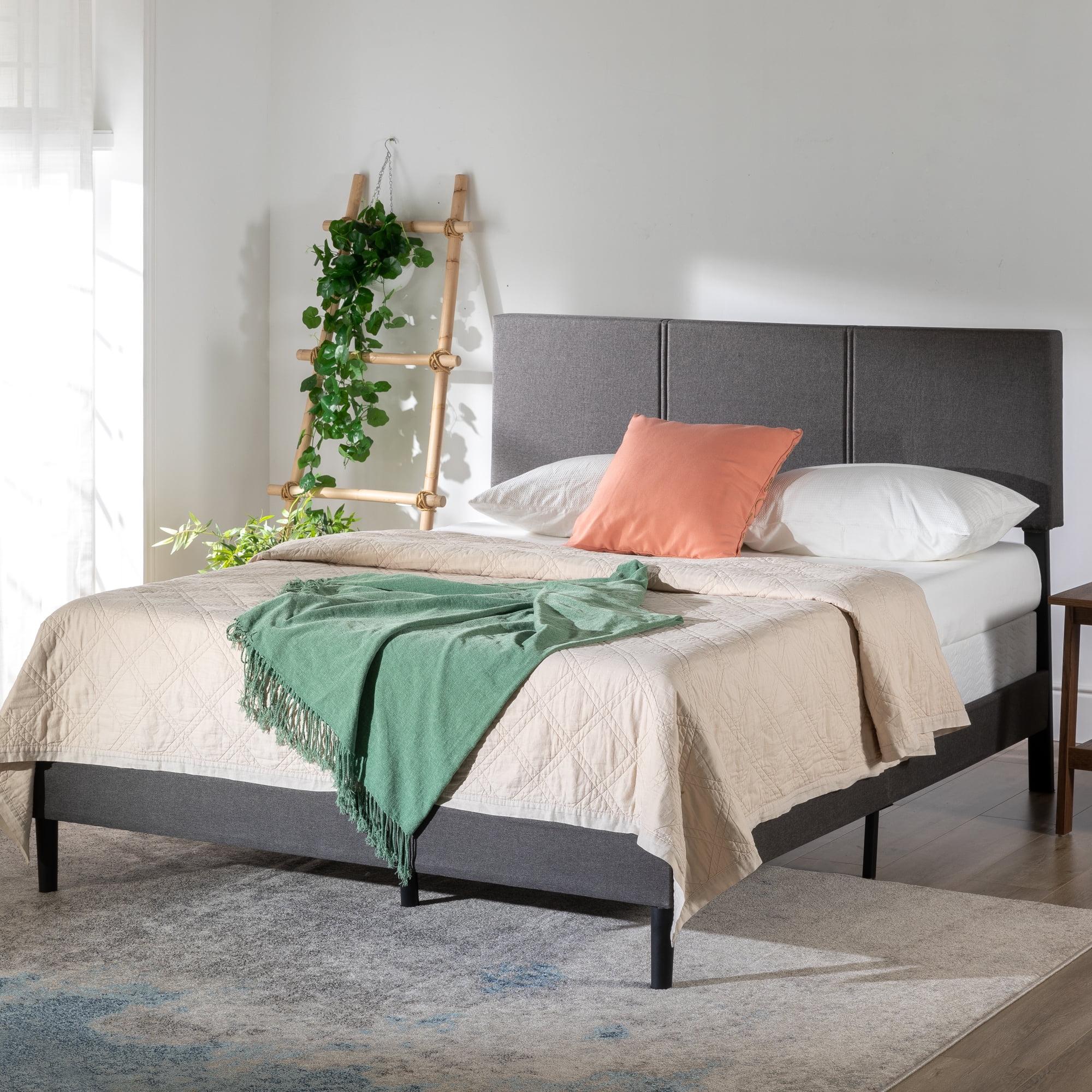 Elegant Dark Grey Upholstered Full Bed Frame with Durable Steel Construction