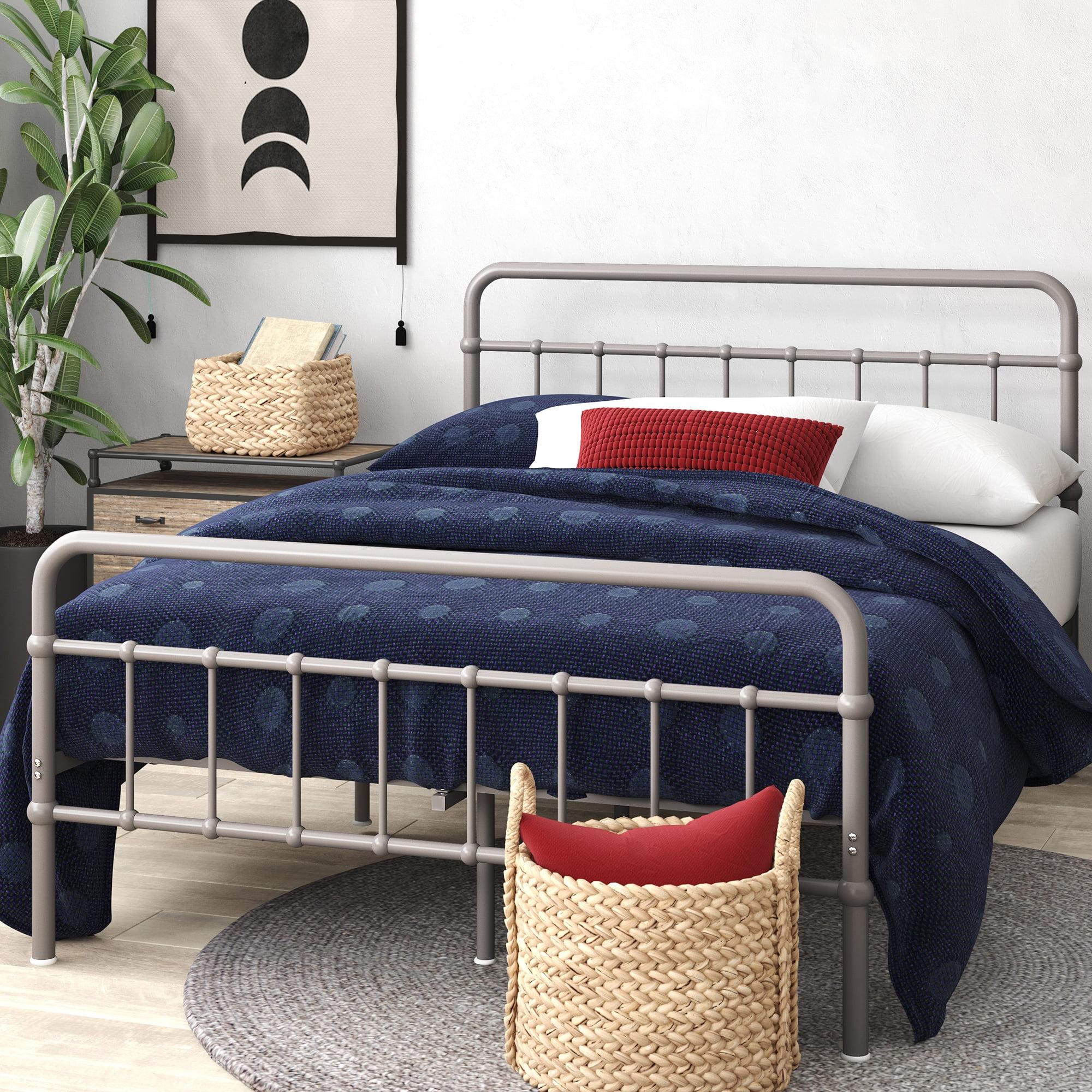 Florence Gray Metal Twin Platform Bed Frame with Spindle Headboard