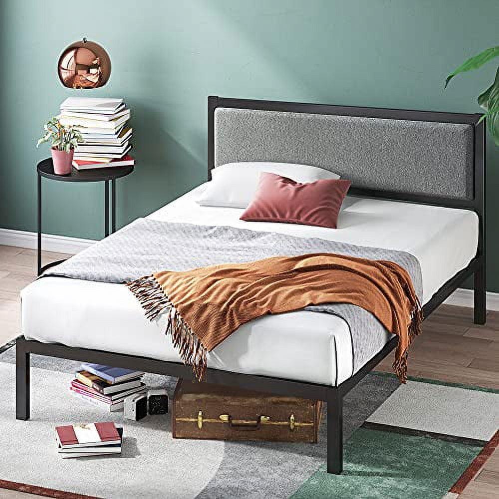 Korey King Gray Upholstered Metal Platform Bed with Slats