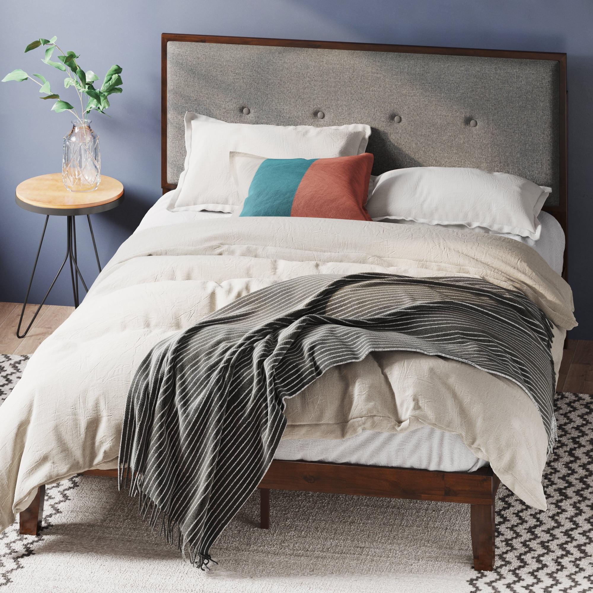 Zinus Moiz 42 inch Wood Platform Bed Frame with Adjustable Upholstered Headboard