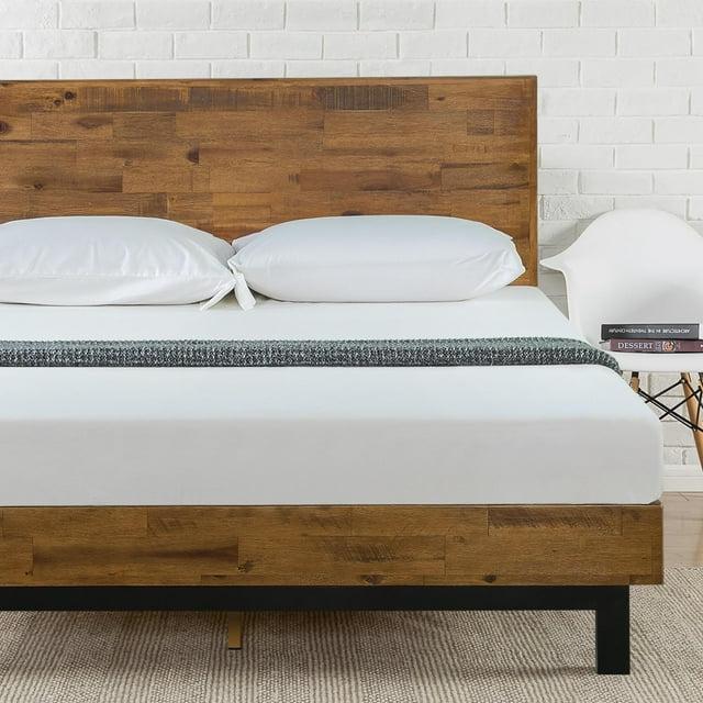 King Tricia Wood Platform Bed Frame with Adjustable Headboard Brown - Zinus: Rustic Style, No Box Spring Needed, 700 lbs Capacity