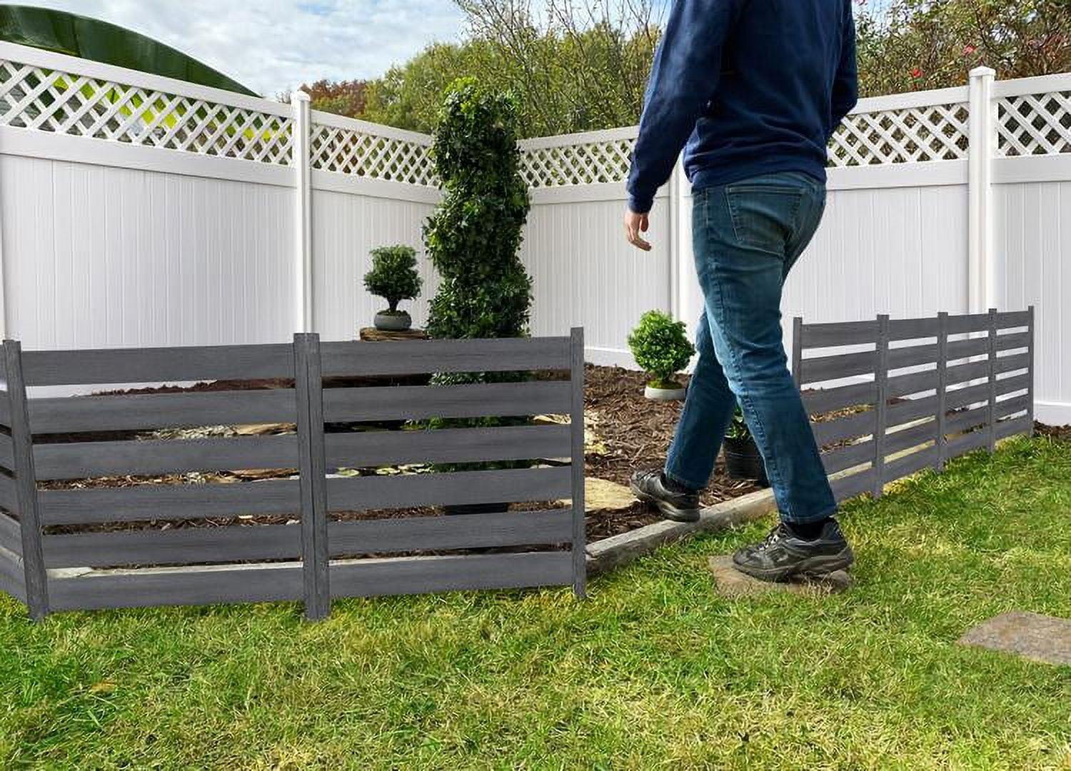 Zippity Outdoor Products 26in H x 24in W (3 Panels) No Dig Zippity Maui Fence Kit, Charcoal Color WoodTek Vinyl Fence Panel, Temporary Outdoor Border for Garden, Easy Install DIY Fence for Backyard, Patio, & Deck, ZP19066