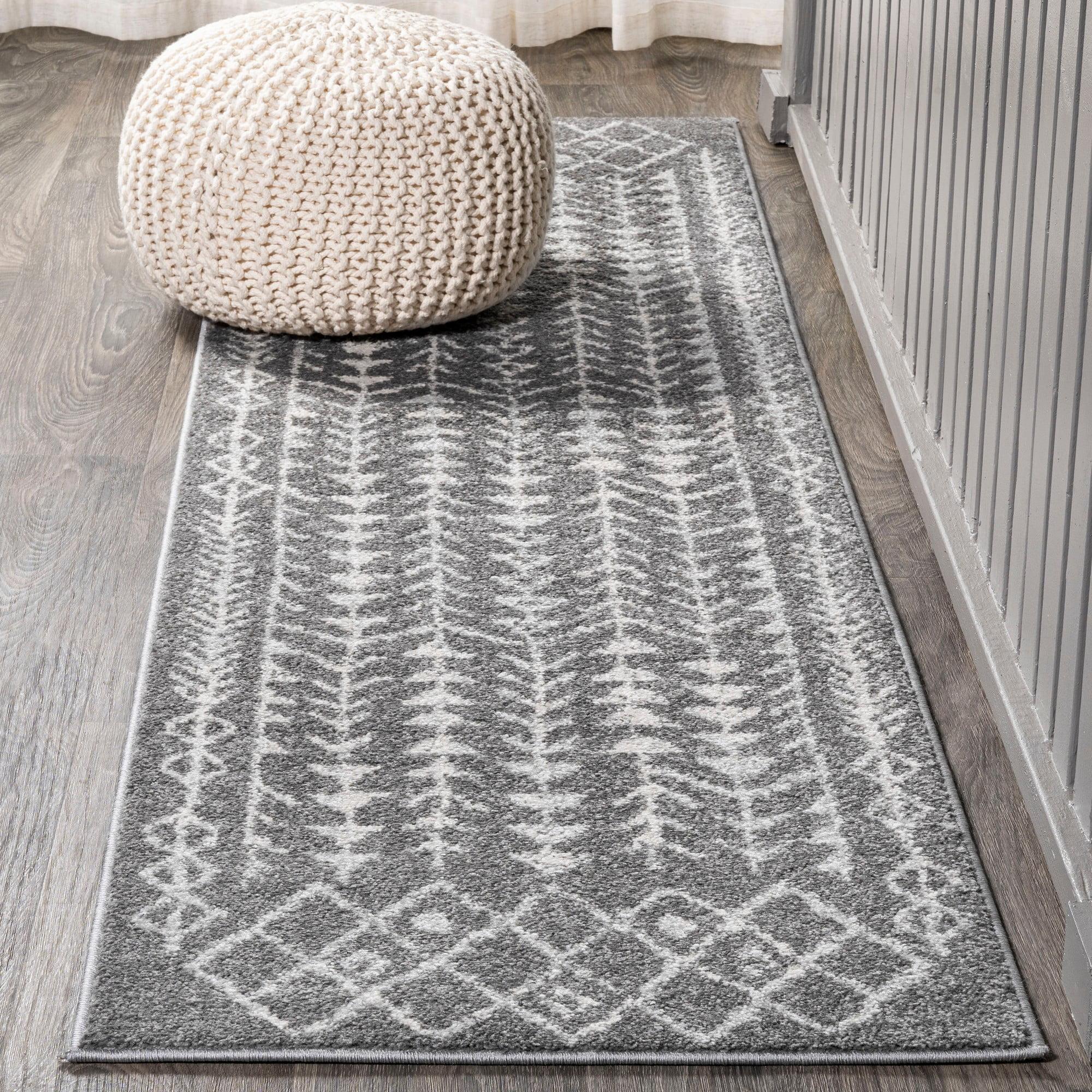 2'x8' Ziri Moroccan Geometric Runner Rug, Grey/Cream - JONATHAN Y