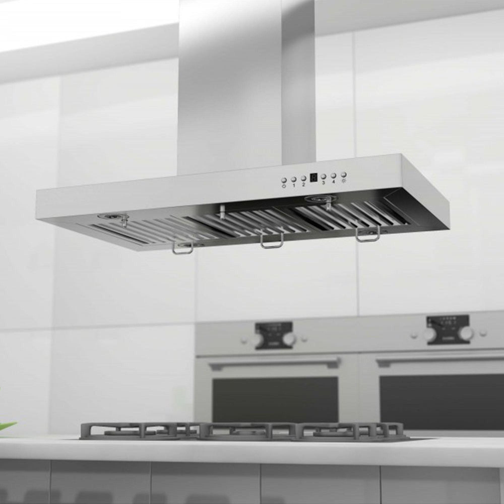 36" Stainless Steel Convertible Island Range Hood with Charcoal Filter