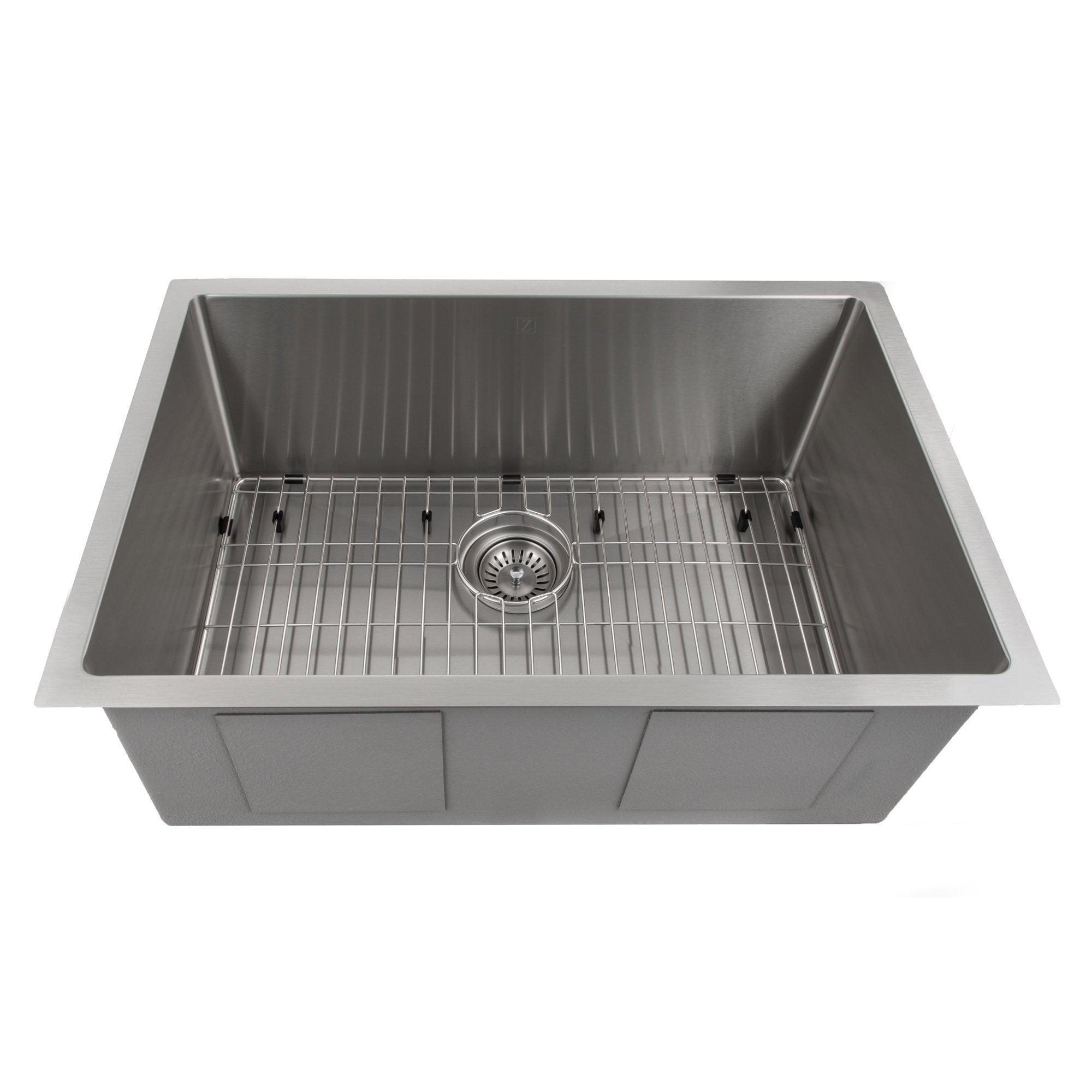 DuraSnow ZLINE 30" Meribel Undermount Single Bowl Fingerprint Resistant Stainless Steel Kitchen Sink with Bottom Grid