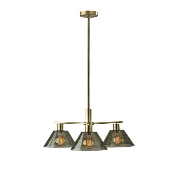 3-Light Zoe Chandelier Antique Brass - Adesso: Vintage Style, Adjustable Height, Smoked Glass Shades