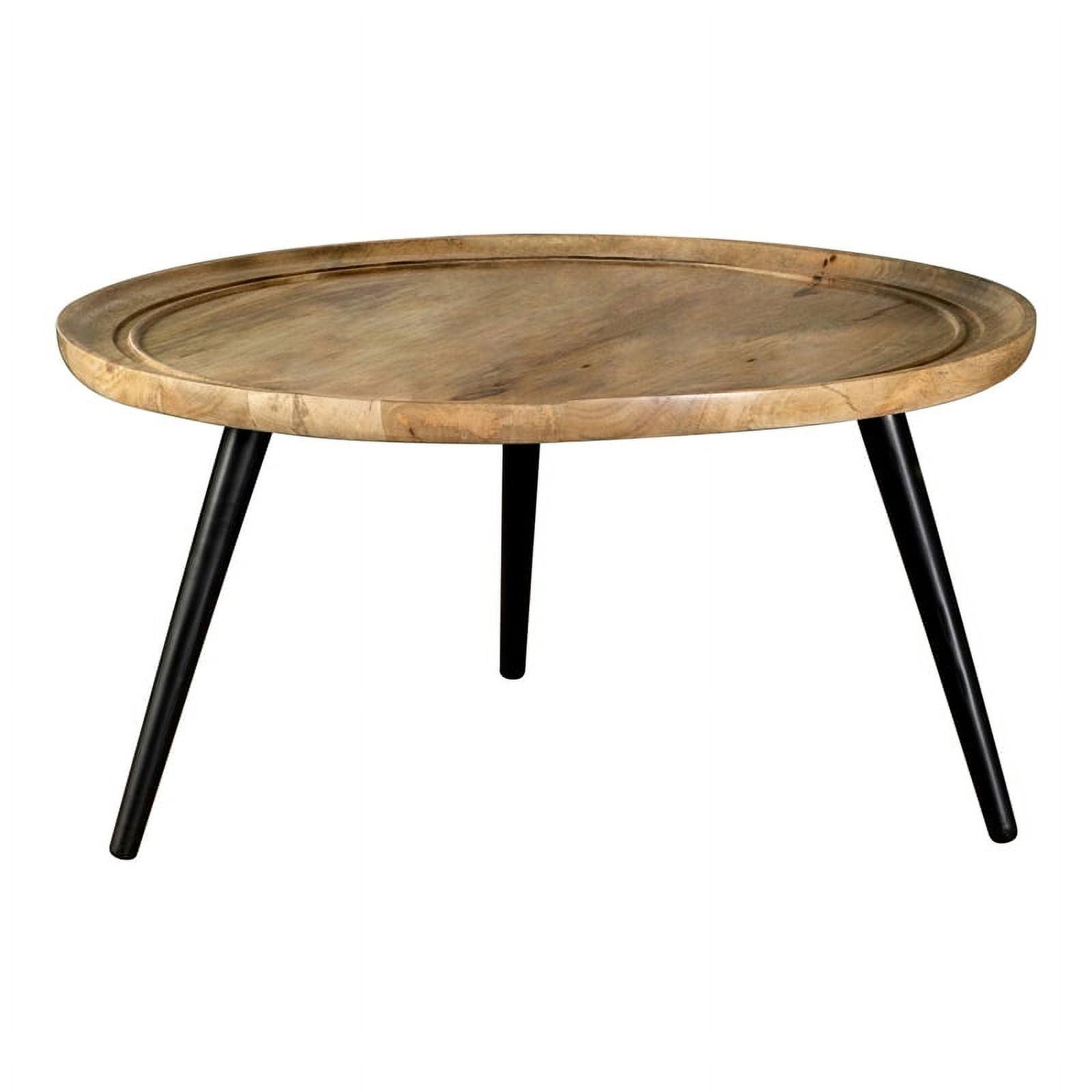 Elegant Trio-Legged Round Mango Wood Coffee Table in Natural & Black