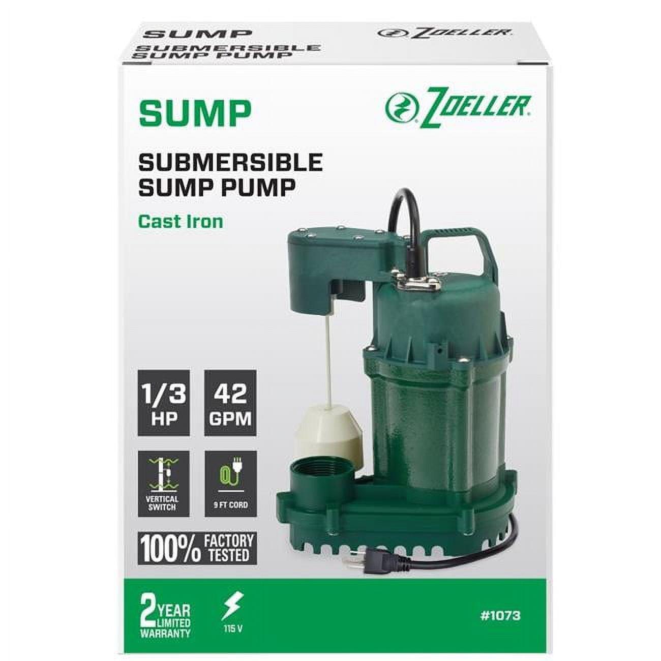 Rugged Cast Iron 1/3 HP Submersible Sump Pump with Vortex Impeller