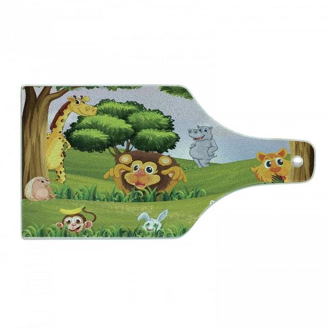 Ambesonne Ambesonne Zoo Tempered Glass Cutting Board Animals in Forest Savannah Art Multicolor