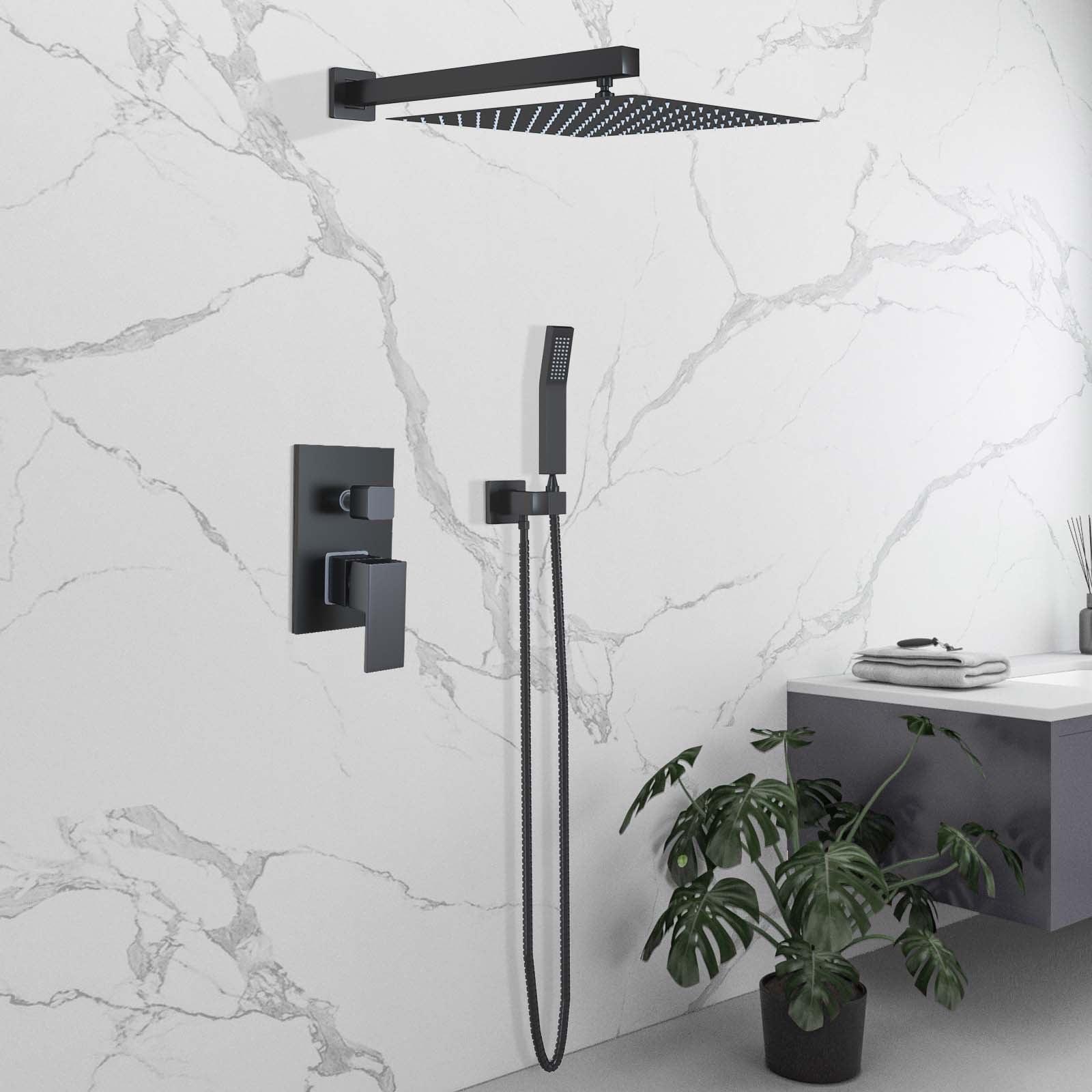 Matte Black Stainless Steel Wall Mounted Shower System with Handheld and Rain Shower Head